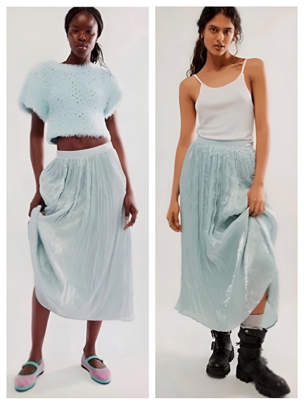 FREE PEOPLE Vera City Crinkle Pleated Skirt Seaglass Blue Green Aqua Sz 8